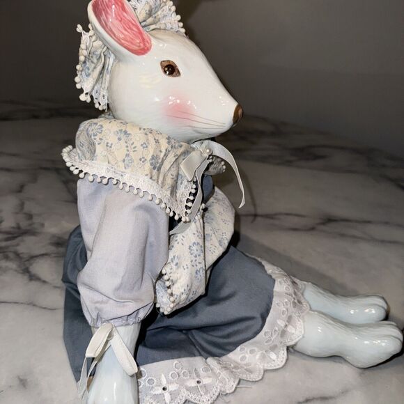 New Vintage Porcelain Mouse Doll 20" Victorian Dress Country Farmhouse Nursery - Picture 16 of 16